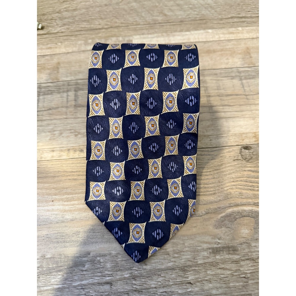 Robert Talbott Mens Necktie Hand Sewn Silk Geometric Navy Blue One Size